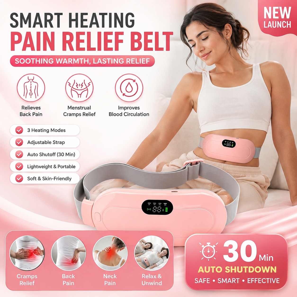 Period Cramps Massager | Portable Cordless Heating pad for Menstrual Cramps Relief,