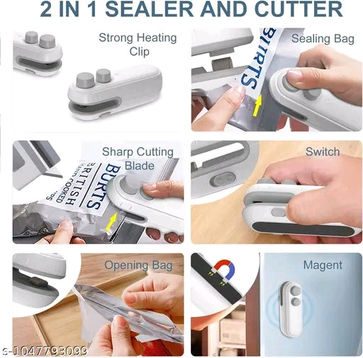 2 in 1 Mini seal machine, USB Rechargeable magnetic heat sealer & cutter | Portable food packet sealer
