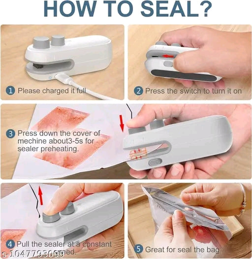 2 in 1 Mini seal machine, USB Rechargeable magnetic heat sealer & cutter | Portable food packet sealer